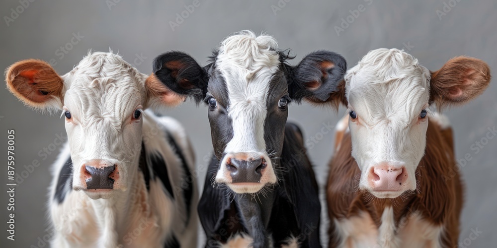 Young Cows Close-up. Suitable for dairy industry, veterinary services, and agricultural promotions, livestock marketing, and farm-themed projects, for agriculture, farming, and animal husbandry. Young Cows Close-up. Suitable for dairy industry, veterinary services, and agricultural promotions, livestock marketing, and farm-themed projects, for agriculture, farming, and animal husbandry.