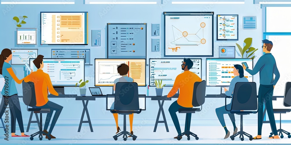 Team of Data Analysts Working on Project in Modern Office Team of Data Analysts Working on Project in Modern Office
