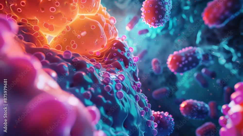 Human stomach and cell background 3d rendering Human stomach and cell background 3d rendering