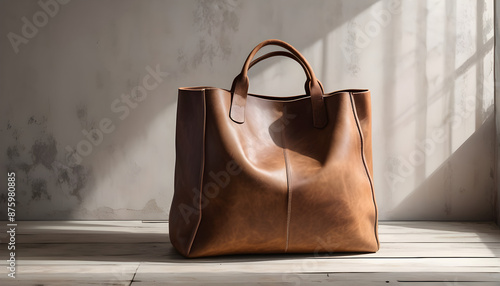 Stylish Brown Leather Tote Bag with Detailed Stitching