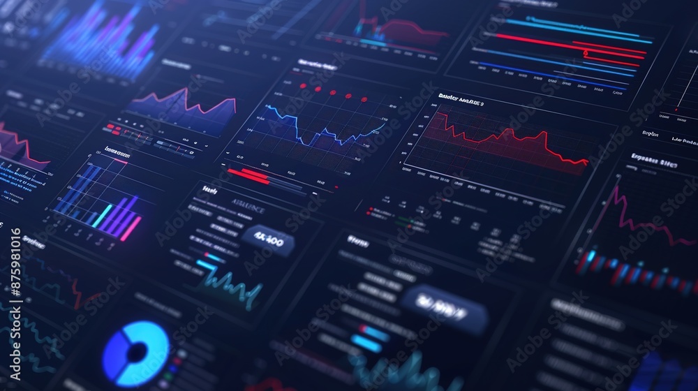 Obraz premium Interactive 3D Financial Dashboard with Dynamic Charts and Text Space