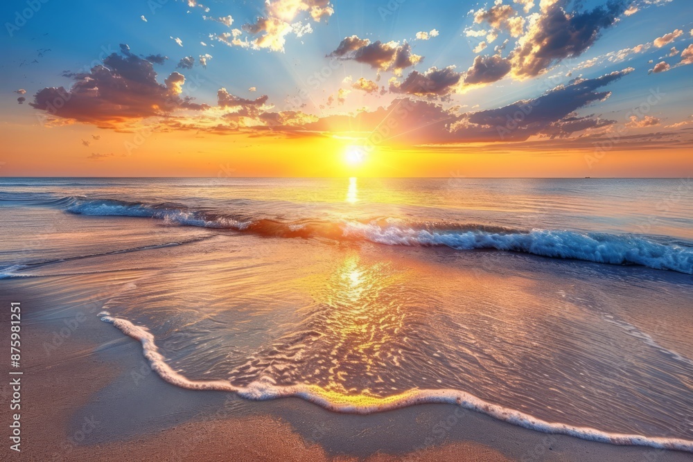 Beautiful sunset over the sea tropical sand calming sunny blue sky
