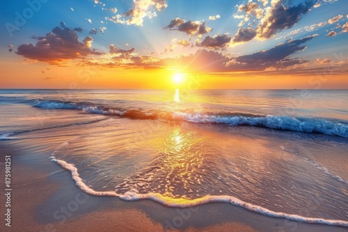 Obraz na płótnie Beautiful sunset over the sea tropical sand calming sunny blue sky w salonie