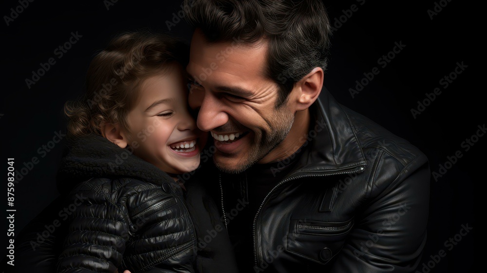 Heartwarming moment of a father and son embracing each other with love and joy. Heartwarming moment of a father and son embracing each other with love and joy.
