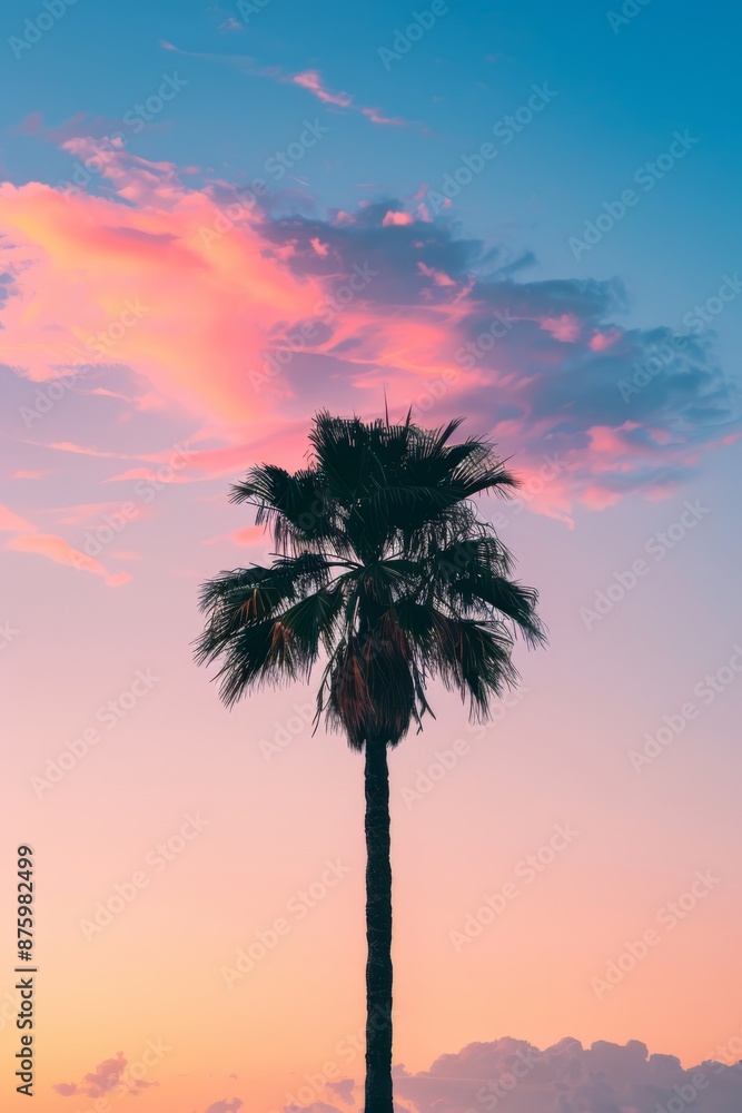 A shot of a tall singular palm tree against the sky while the sun is setting in orange and pink the shot should be dreamy and vintage fujifilm x100v realistic immediacy of documentary style everyday A shot of a tall singular palm tree against the sky while the sun is setting in orange and pink the shot should be dreamy and vintage fujifilm x100v realistic immediacy of documentary style everyday