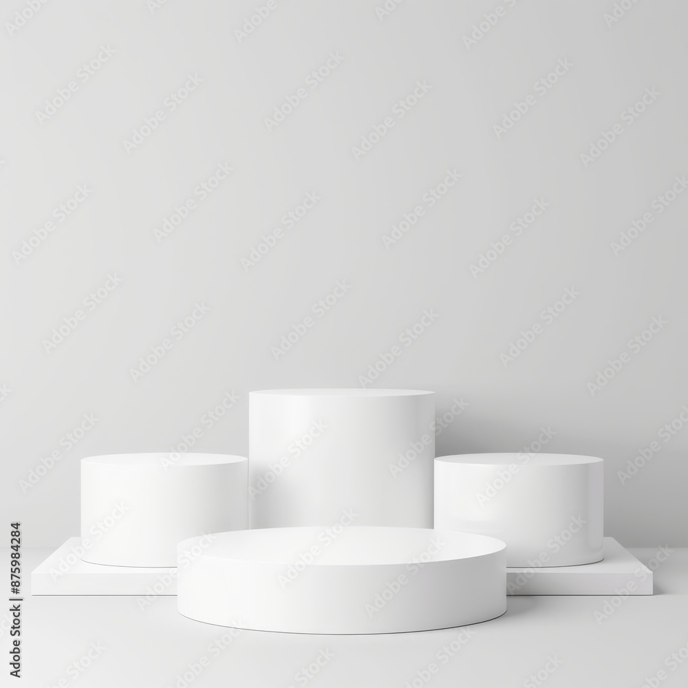 3 white podiums on a white background