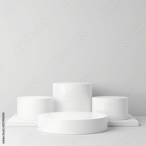Obraz na płótnie 3 white podiums on a white background w salonie