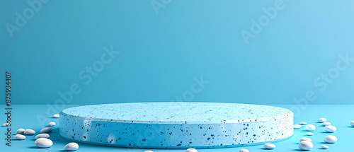 Minimalist Blue and White Abstract Background with Podium