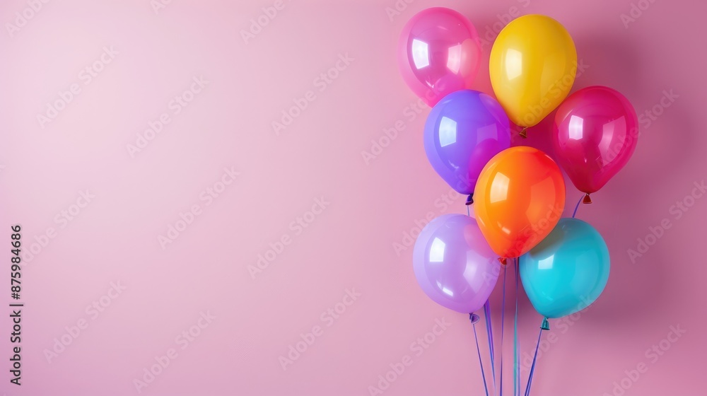 Colorful party balloons against a solid background, perfect for adding text or messages, ideal for festive occasions and celebrations. Colorful party balloons against a solid background, perfect for adding text or messages, ideal for festive occasions and celebrations.