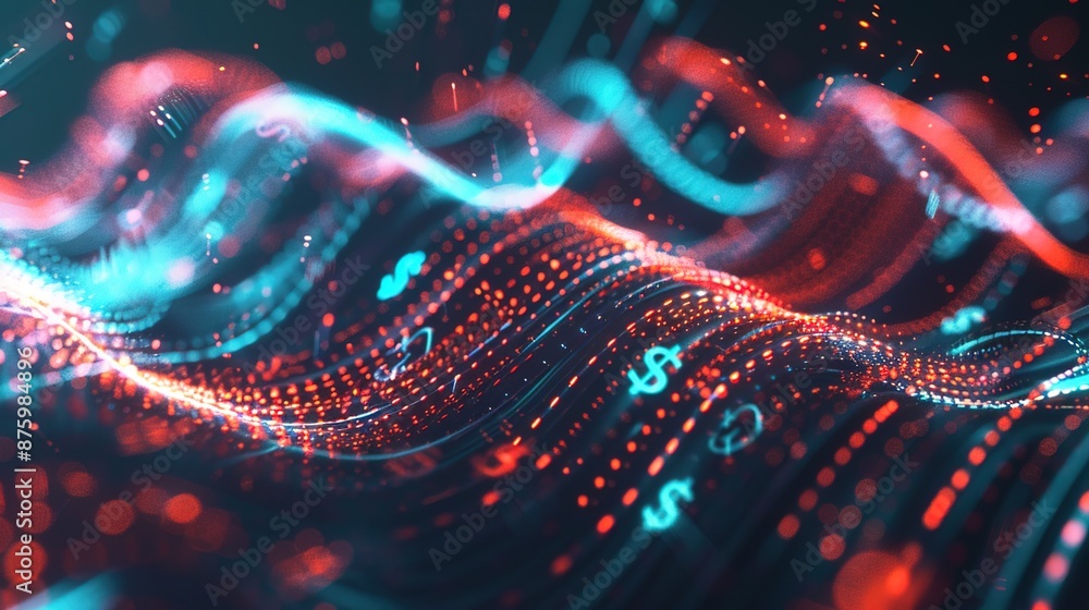 Currency Symbols in Futuristic Digital Waves Concept Currency Symbols in Futuristic Digital Waves Concept