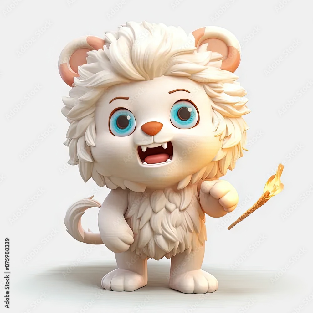 Obraz premium a white furry animal holding a stick with blue eyes