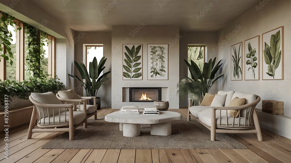 Modern living room in natural, botanical style Modern living room in natural, botanical style