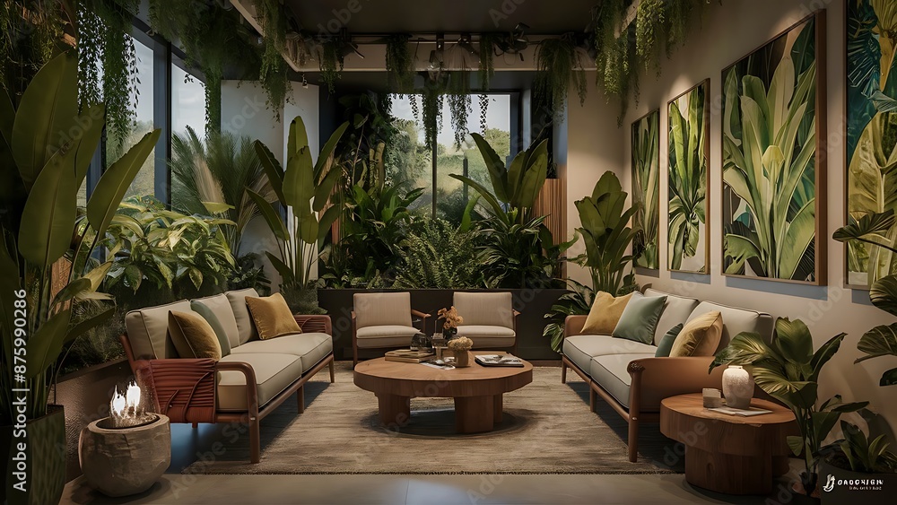 Modern living room in natural, botanical style Modern living room in natural, botanical style