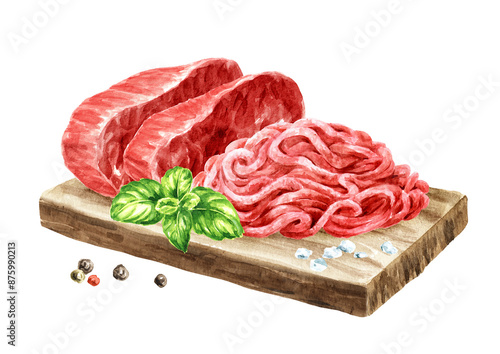 Foto Homemade  minced meet and raw beef steake