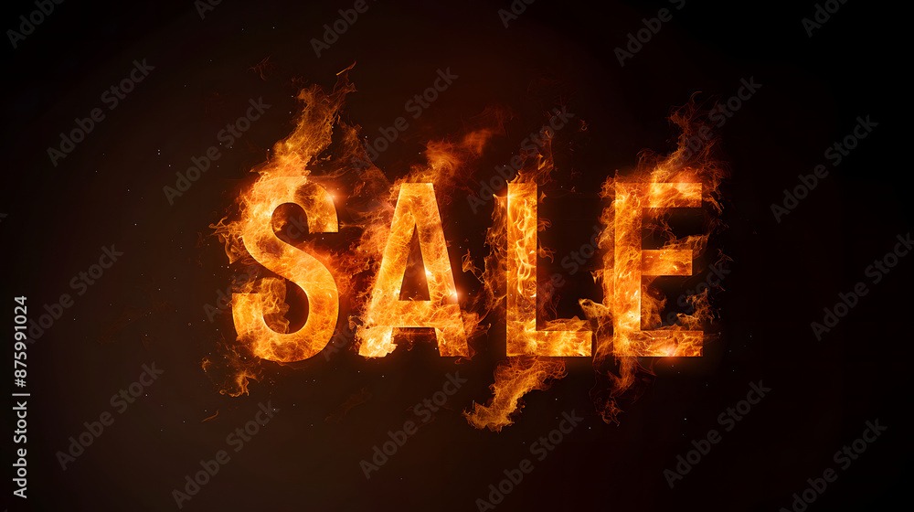 Sale message burning in flames on black background. 3D rendering Sale message burning in flames on black background. 3D rendering