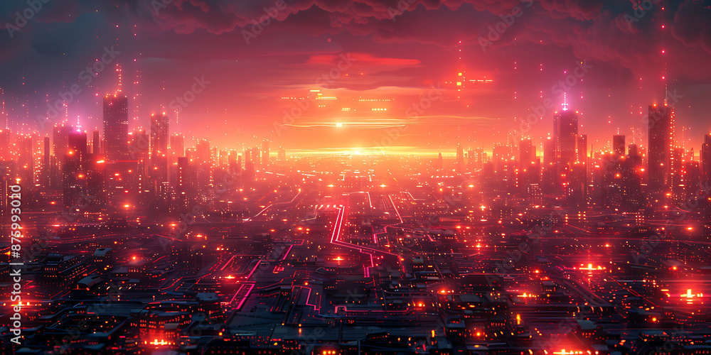 Fototapeta premium Futuristic AI Landscape: Neon Circuits Unleashed