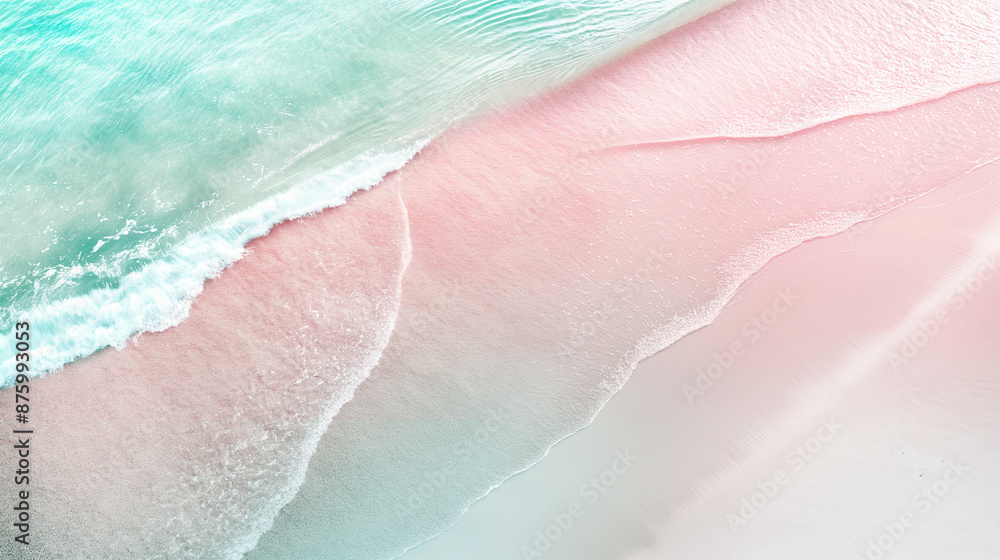 Fototapeta premium Sea surf on a pink sand beach from a bird's eye view