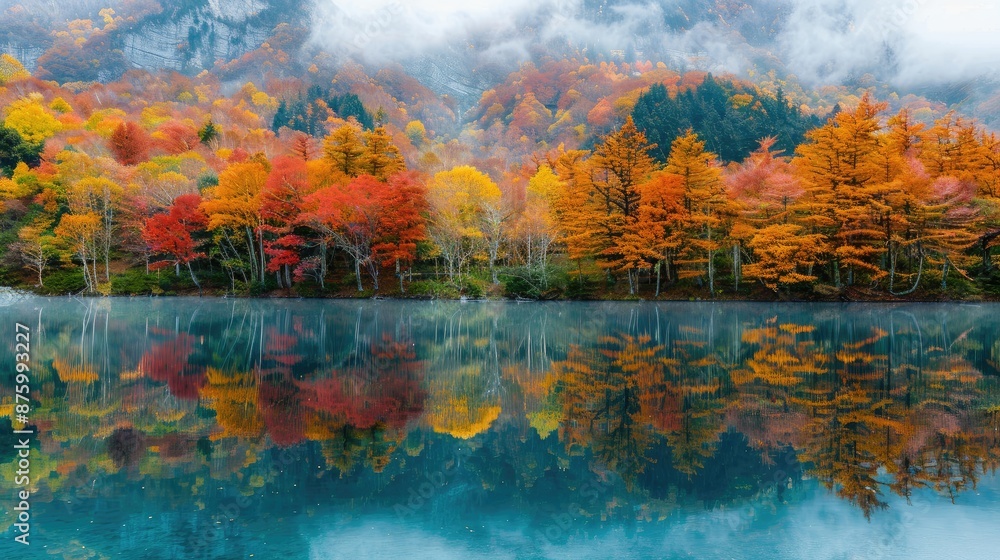 Tranquil lake reflecting towering mountains Tranquil lake reflecting towering mountains