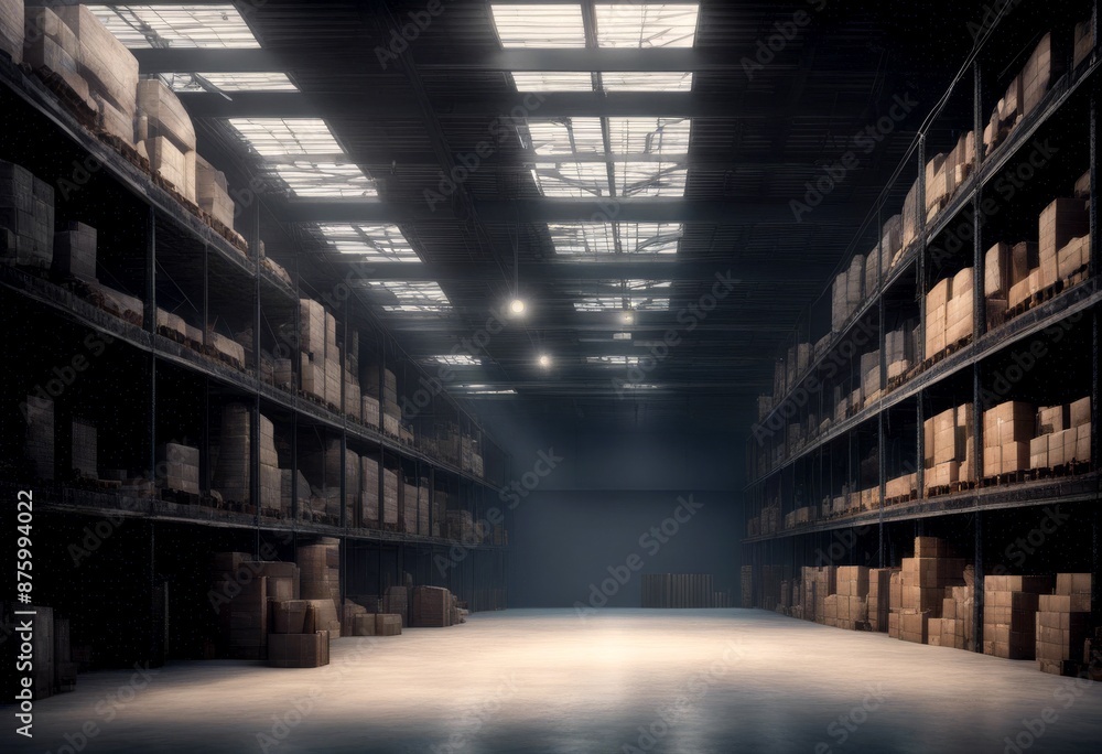 Fototapeta premium empty three dimensional render ai dark generated warehouse three-dimensional abstract architecture background black blue cement composition concept concrete