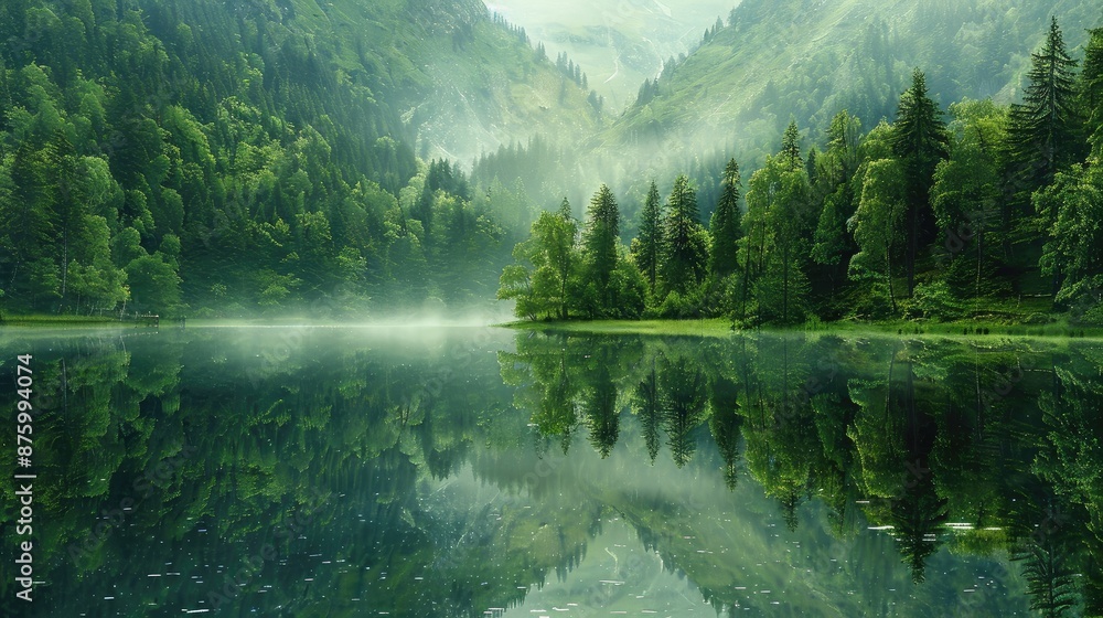 Tranquil lake reflecting towering mountains Tranquil lake reflecting towering mountains