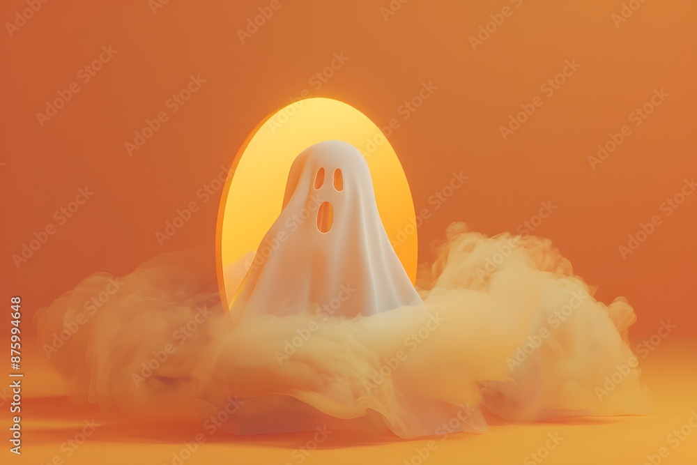 3D render of A ghostly figure emerging from a mirror on a pastel orange background, no peaple 3D render of A ghostly figure emerging from a mirror on a pastel orange background, no peaple