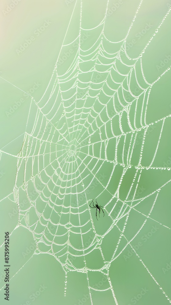 Naklejka premium 3D render of A spider web with a spider on a pastel green background, no peaple