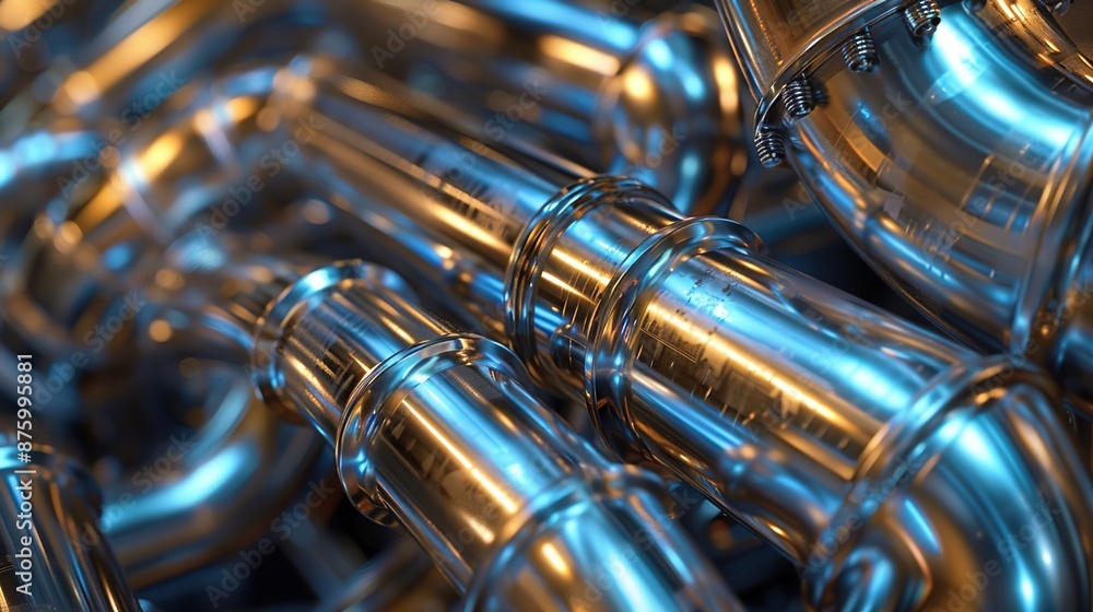 Naklejka premium Industrial Elegance: Abstract Close-up of Metallic Pipes and Tubes