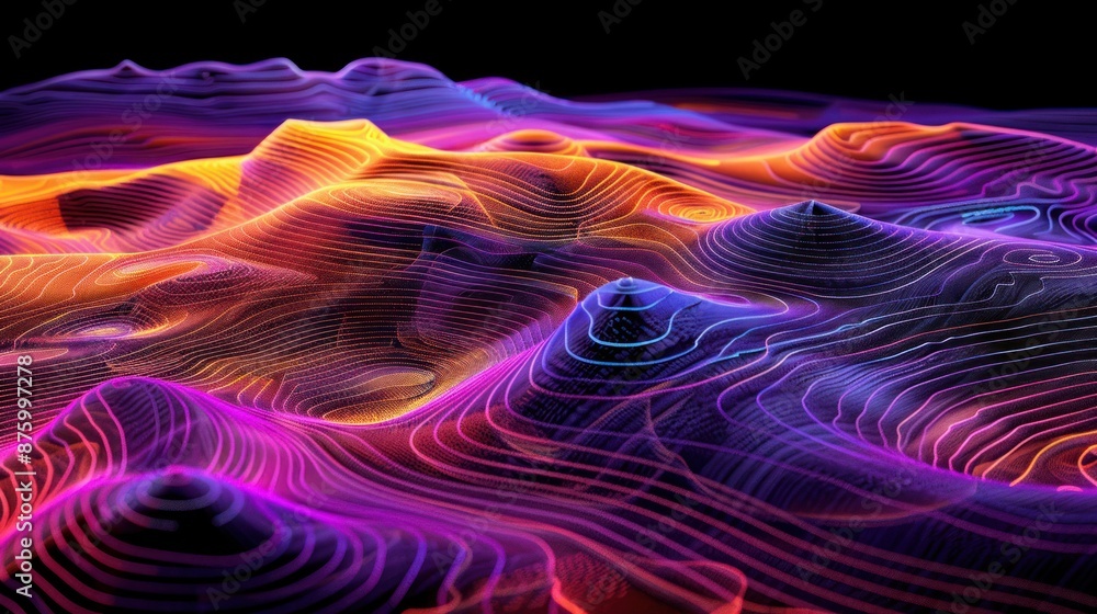 Abstract 3D Mountain Range with Neon Lights Abstract 3D Mountain Range with Neon Lights