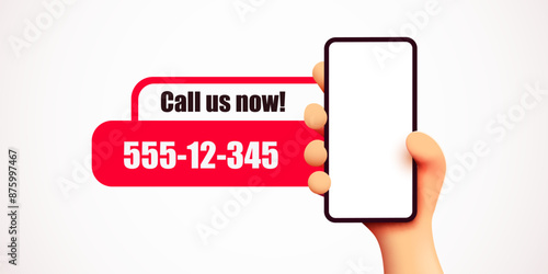 Call us now. Hand holding phone with message. Customer support concept.