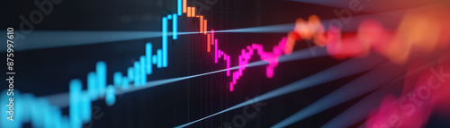 Abstract digital stock market graph with colorful lines showcasing financial trends and data analytics, perfectly suited for business and economic concepts. photo