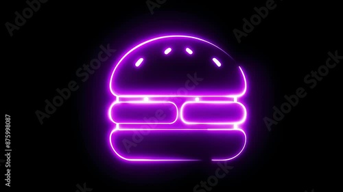 glowing sphere on black,Neon sign in hamburger shape motion graphic with Colored burger neon light turn on and turn off isolated vector animated on transparent background