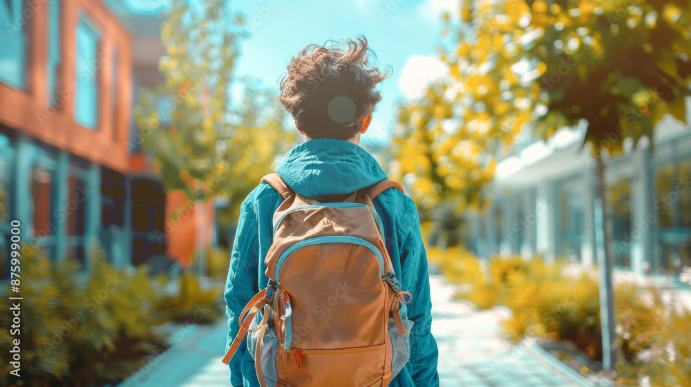 Obraz premium Student Boy with Backpack Starting New Academic Year
