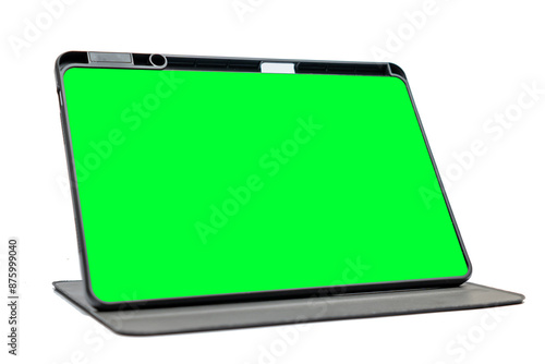 Green screen tablet on white background photo