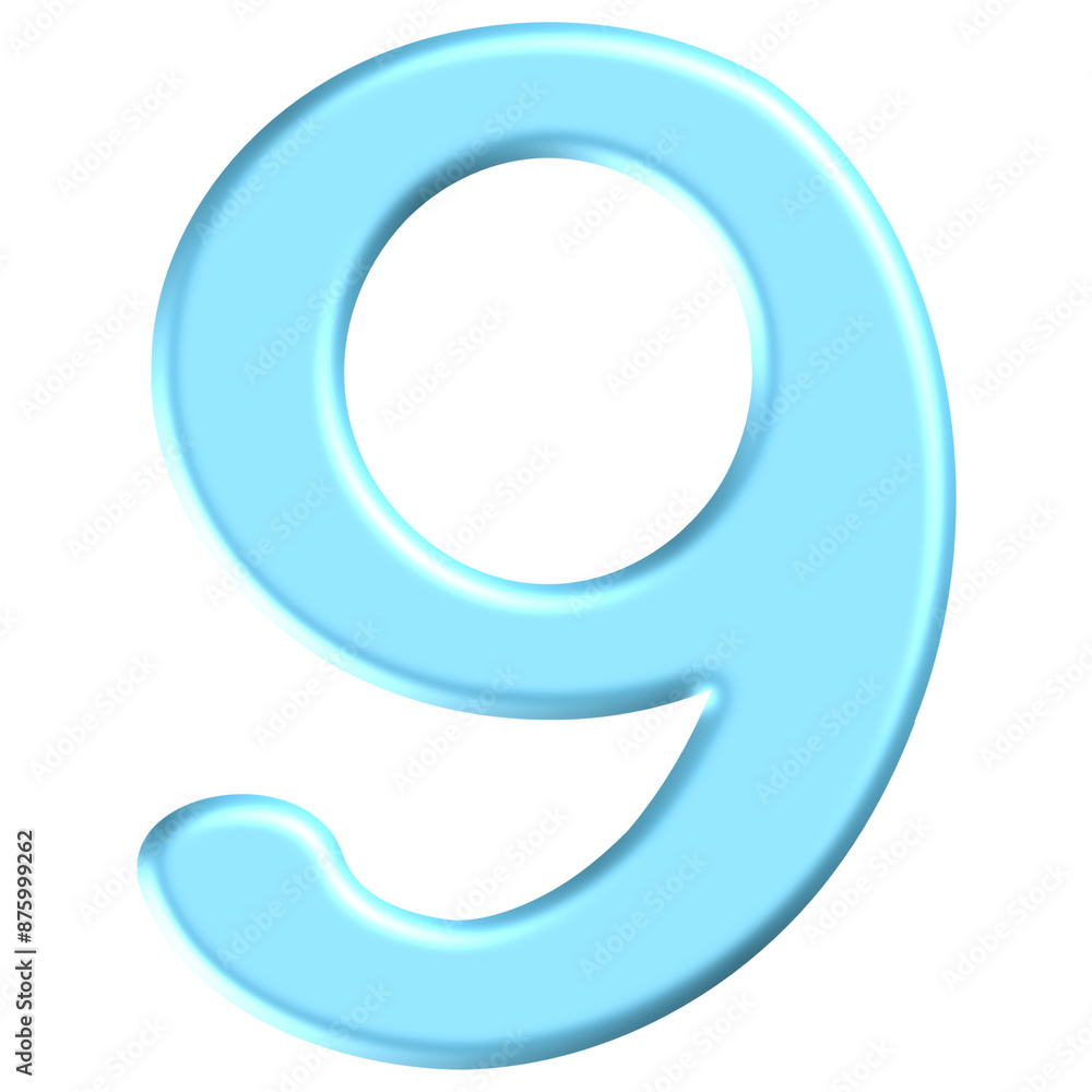 metallic light blue 3d number nine