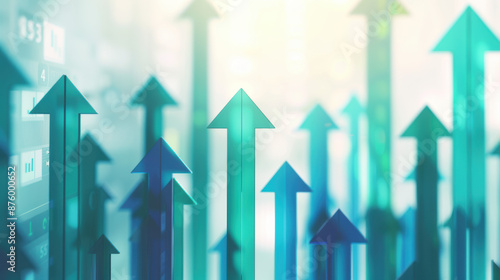 Abstract financial growth concept with dynamic arrows pointing upwards, representing positive progress, business success, and market trends.
