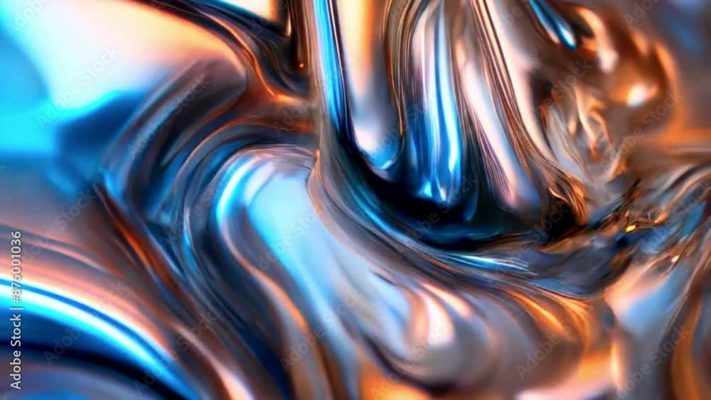 Abstract liquid metallic silver texture moves smoothly. Wavy 3d Gray ...