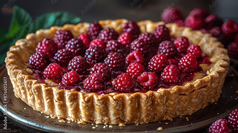 A freshly baked tart, bursting with plump raspberries and blackberries A freshly baked tart, bursting with plump raspberries and blackberries