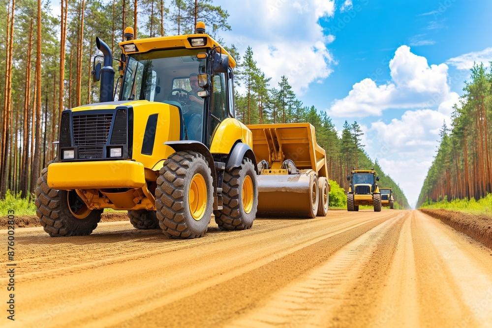 Heavy Road Construction Machinery at Work on a Sunny Day Heavy Road Construction Machinery at Work on a Sunny Day