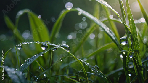 Beauty backgrounds with foliage, green grass, dew drops