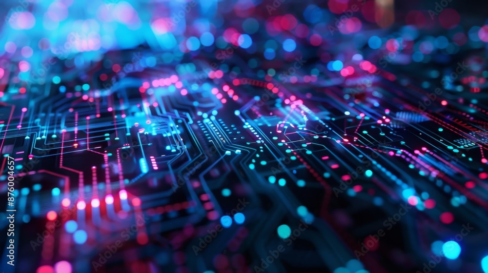 Abstract Circuit Board with Neon Lights. Abstract Circuit Board with Neon Lights.