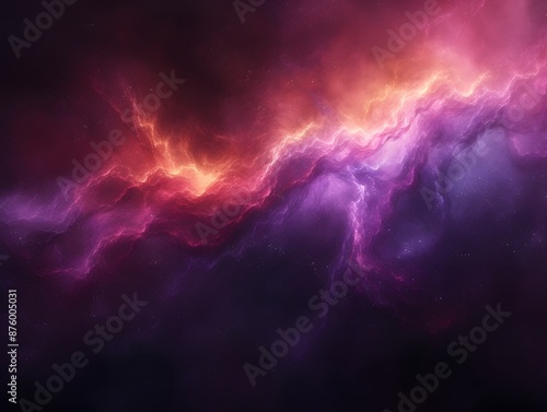 The cluster of stars forming a galaxy in outer space is purple and red in color