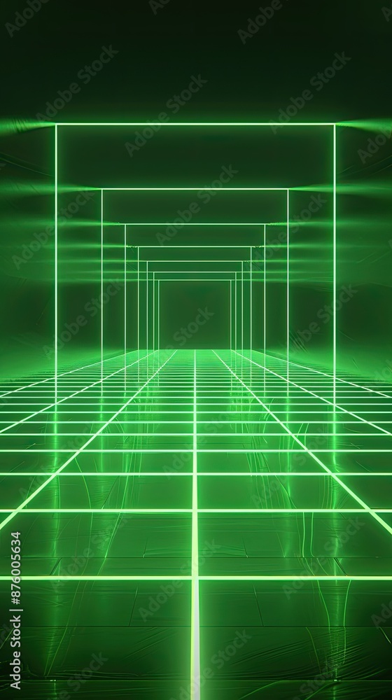 Neon wireframe horizon background The light green square floor glows Neon wireframe horizon background The light green square floor glows