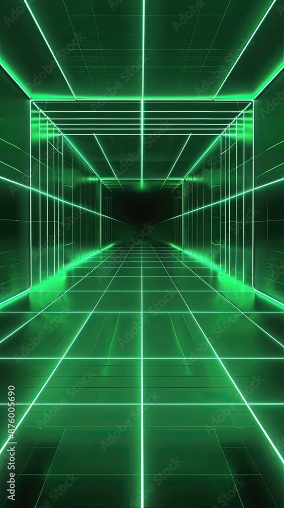 Neon wireframe horizon background The light green square floor glows Neon wireframe horizon background The light green square floor glows