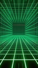 Rideaux Stade Neon wireframe horizon background The light green square floor glows  © Imron