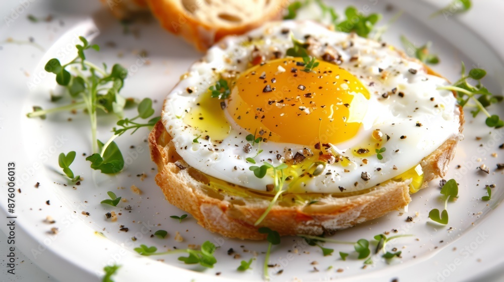 A close up of a white plate with an egg on top, AI A close up of a white plate with an egg on top, AI