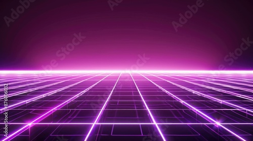 Wallpaper Mural Neon wireframe horizon background The light purple square floor glows Torontodigital.ca