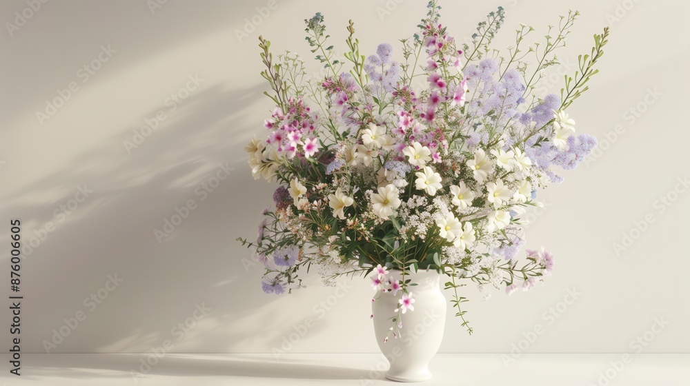 Obraz premium A bouquet of flowers by white wall.