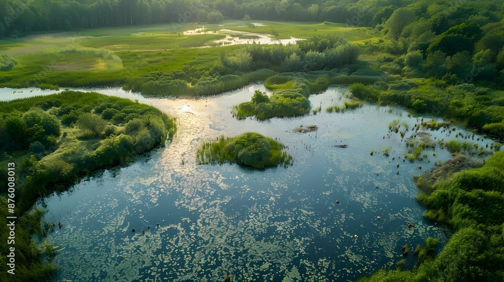 A marsh at sunset with dense thickets picture A marsh at sunset with dense thickets picture
