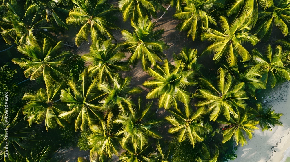 An island with coconut plantations where tall An island with coconut plantations where tall