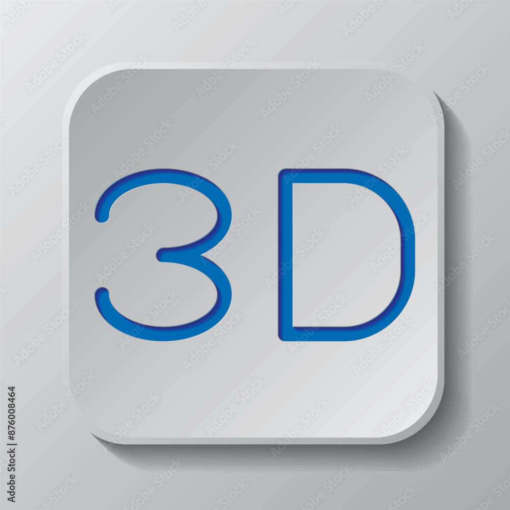 3D simple icon vector. Flat design. Paper cut design. Cutted blue symbol with shadow. Gray badge button, gray background 3D simple icon vector. Flat design. Paper cut design. Cutted blue symbol with shadow. Gray badge button, gray background